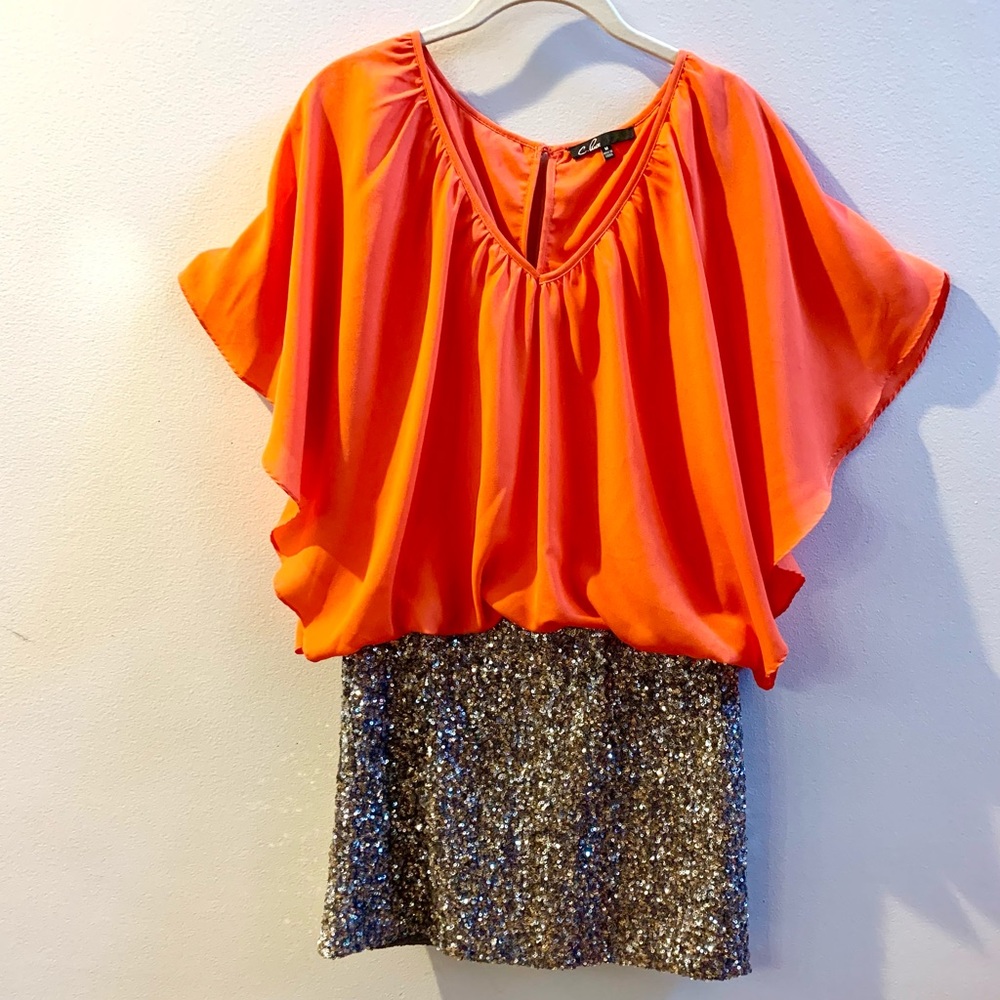 Gorgeous Orange and Sequin Dress, Size M